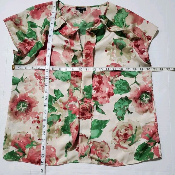 Talbots Floral Blouse 14P Ruffle Neck Grannycore Cottagecore Prairie Soft Womens - Picture 6 of 8